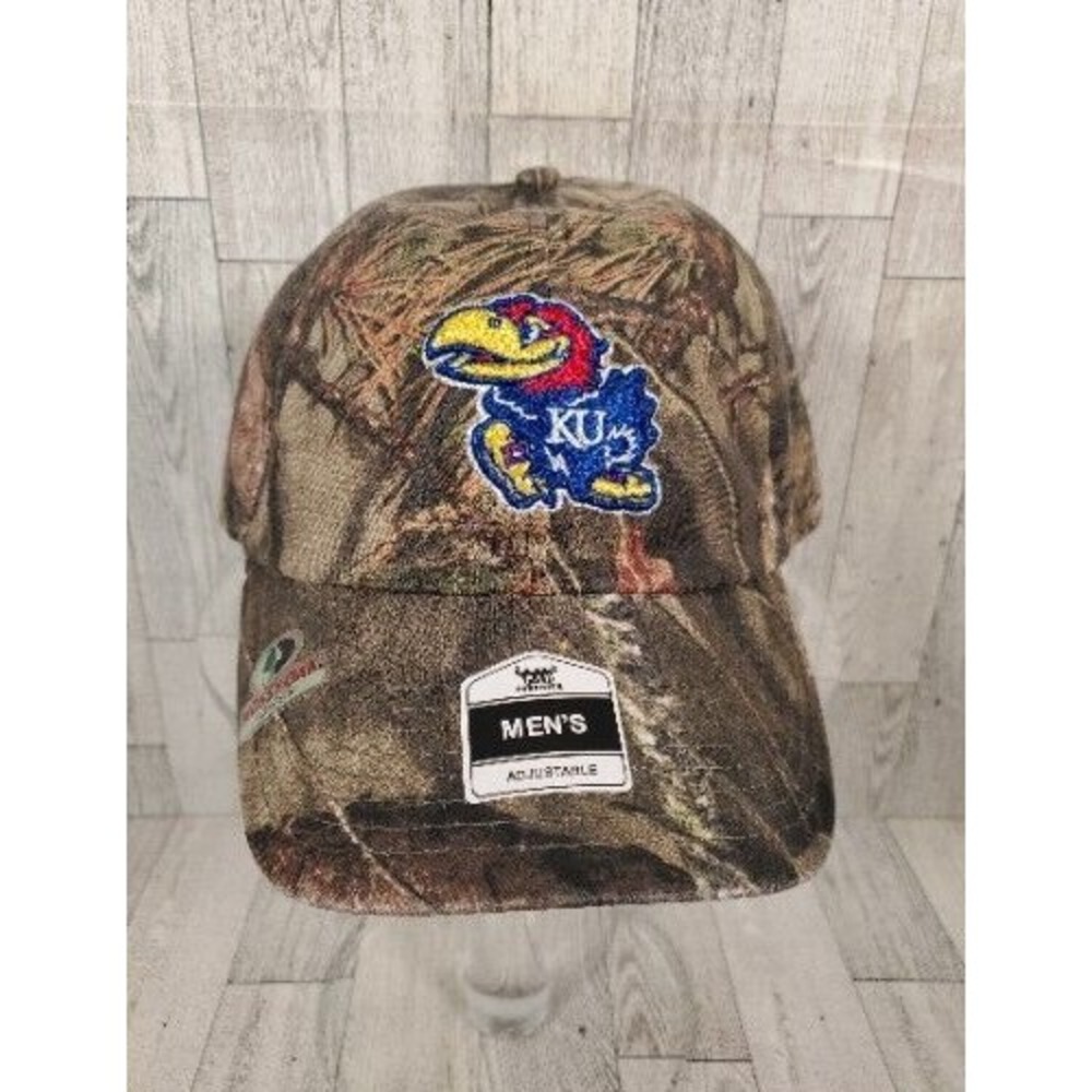 Kansas Jayhawks KU Hat Fan Favorite Mossy Oak Camo Adjustable Cap Mens NEW